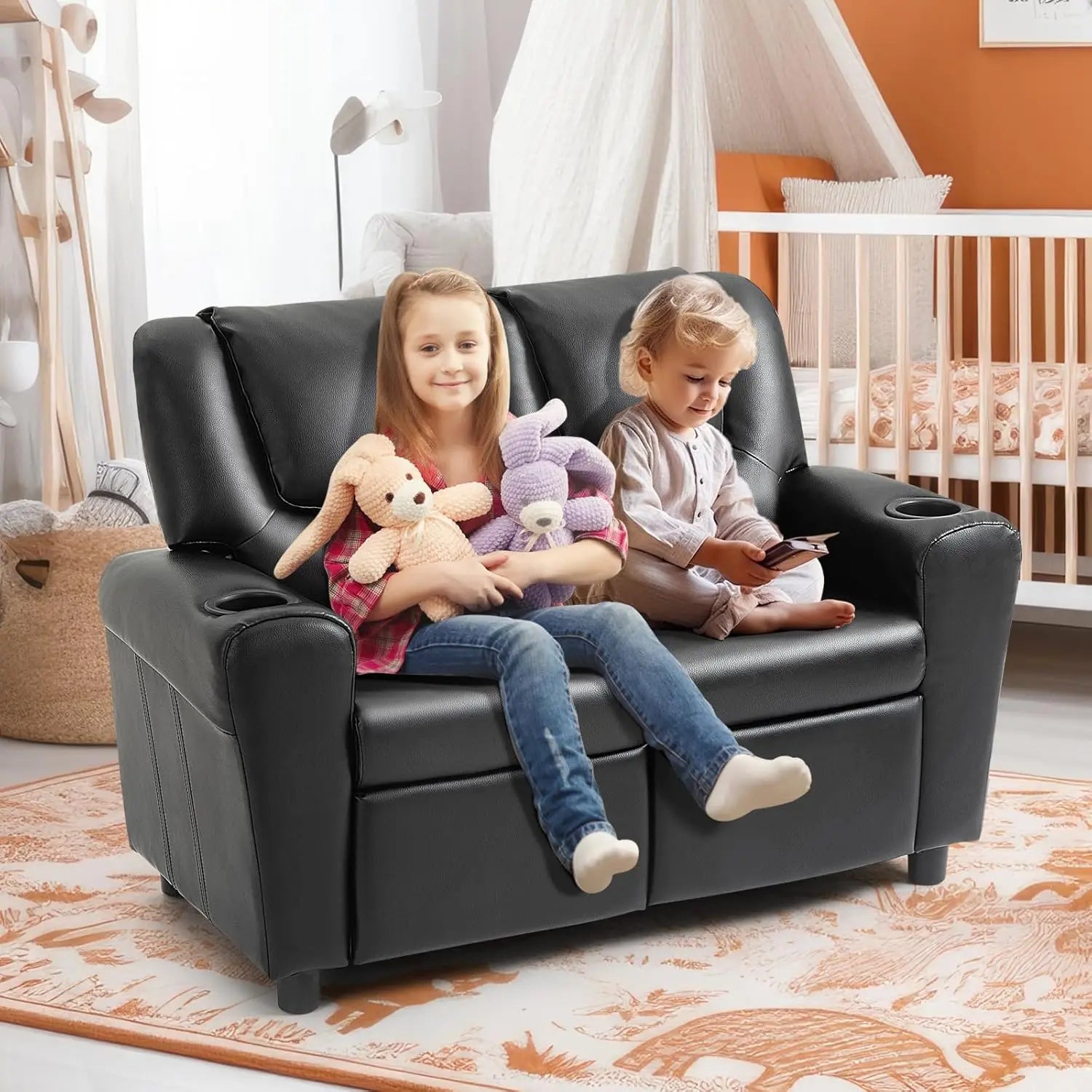 Toddler Recliner, Double Kids Couch with Cup