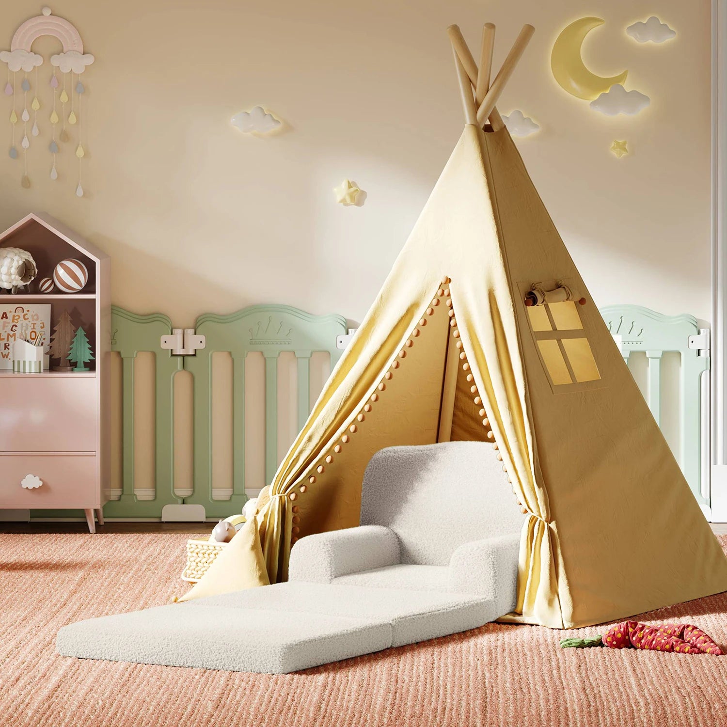 Kids Reading Chair, Sherpa Convertible Toddler Couch