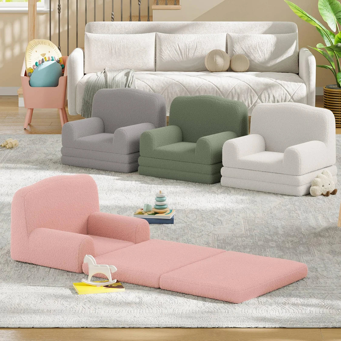 Kids Reading Chair, Sherpa Convertible Toddler Couch